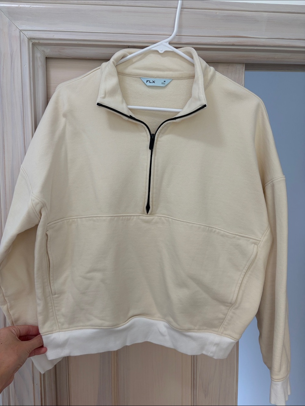 FLX size medium Cream Half-Zip Pullover Sweater